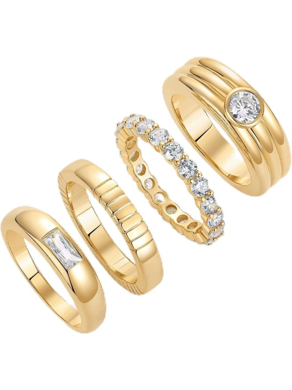 Dainty 14K Gold Plated Stackable Rings Set - Trendy Multi-Band Jewelry with CZ